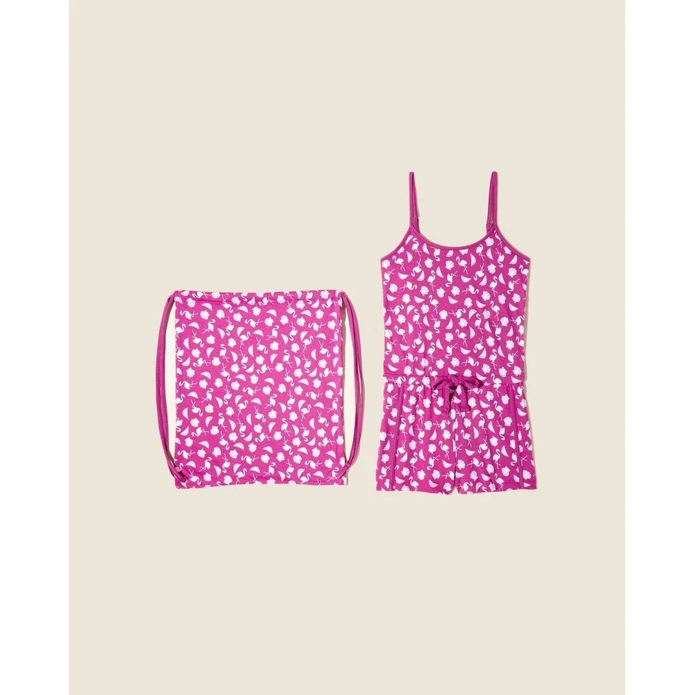 Cosa Bella‎ Girls Tropical Flamingo Romper Pajamas with Drawstring size M